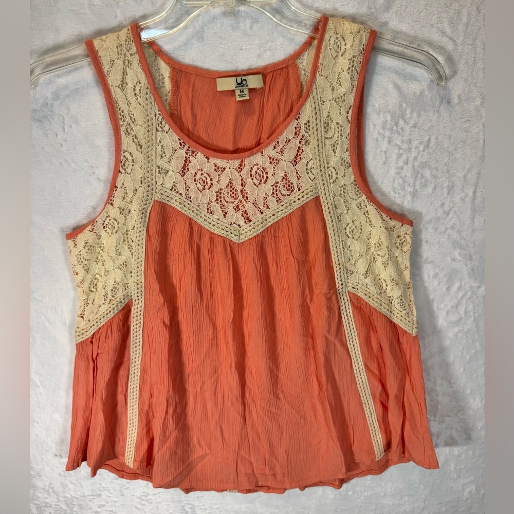 Ya Los Angeles Boho Lace Sleeveless Blouse Tank Top Size M Flowy Festival Coral